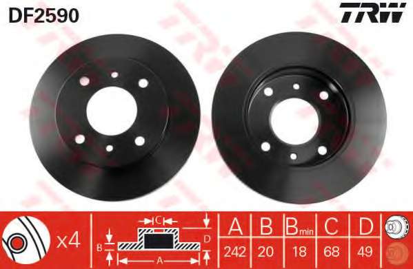 TARCZA HAM TRW DF2590 NISSAN PRIMERA P10 1.6, 2.0D 90-96